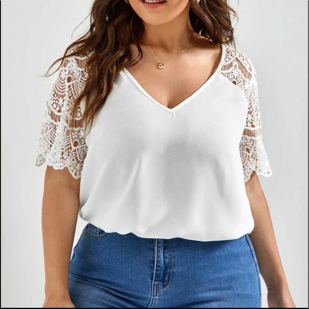 Boho Plus Size Floral Sheer Mesh Lace Butterfly Sleeve Shirt Top Blouse - Picture 5 of 12